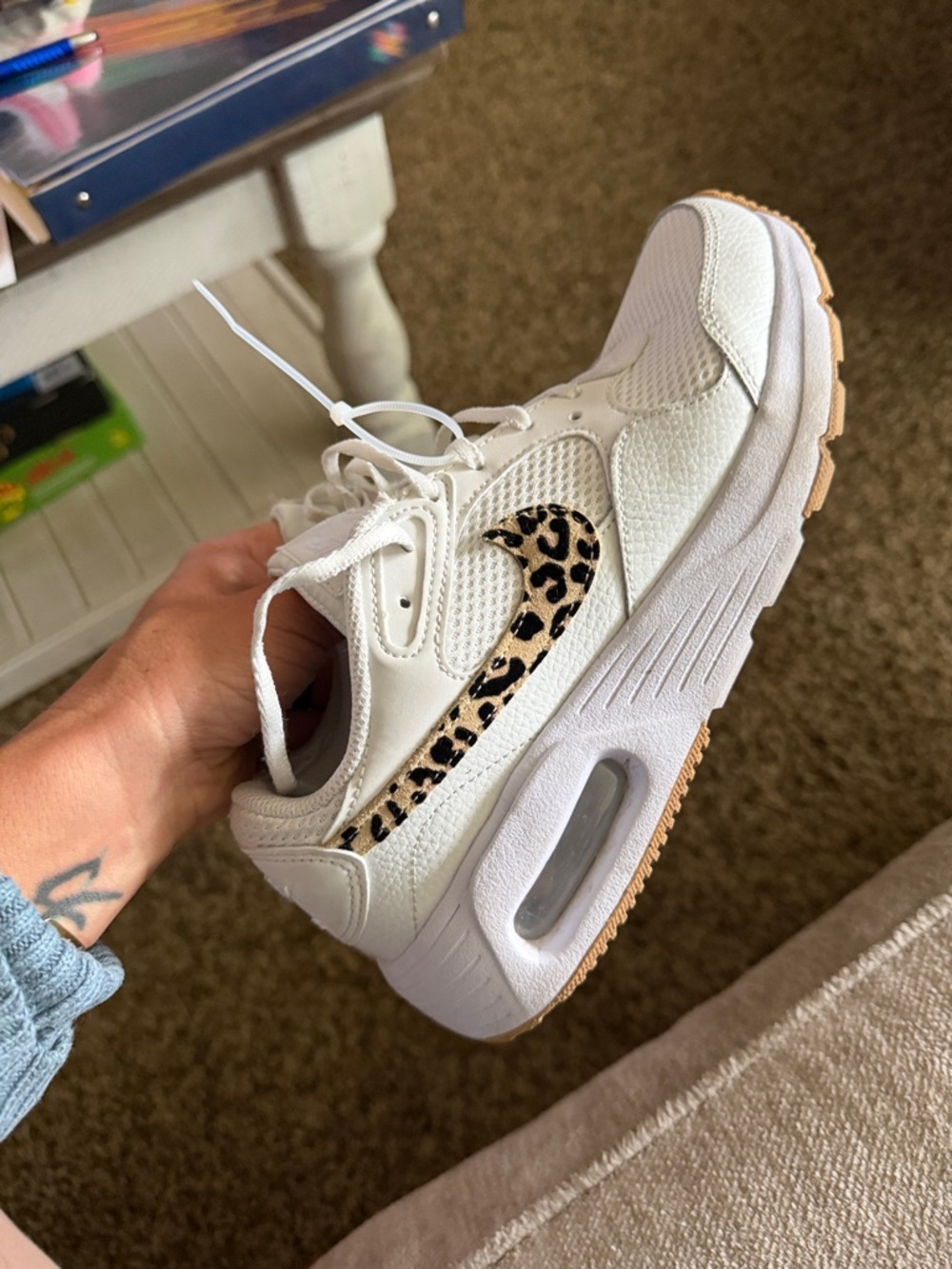 Nike Women's Cream Sneakers with Leopard Swoosh - Picture 6 of 10